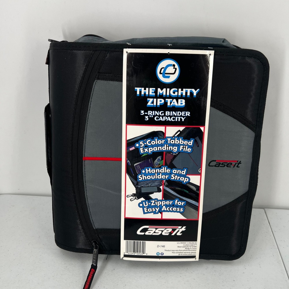 Case It The Mighty Zip Tab 3 Ring Binder 3 In Capacity Black Gray Expanding File